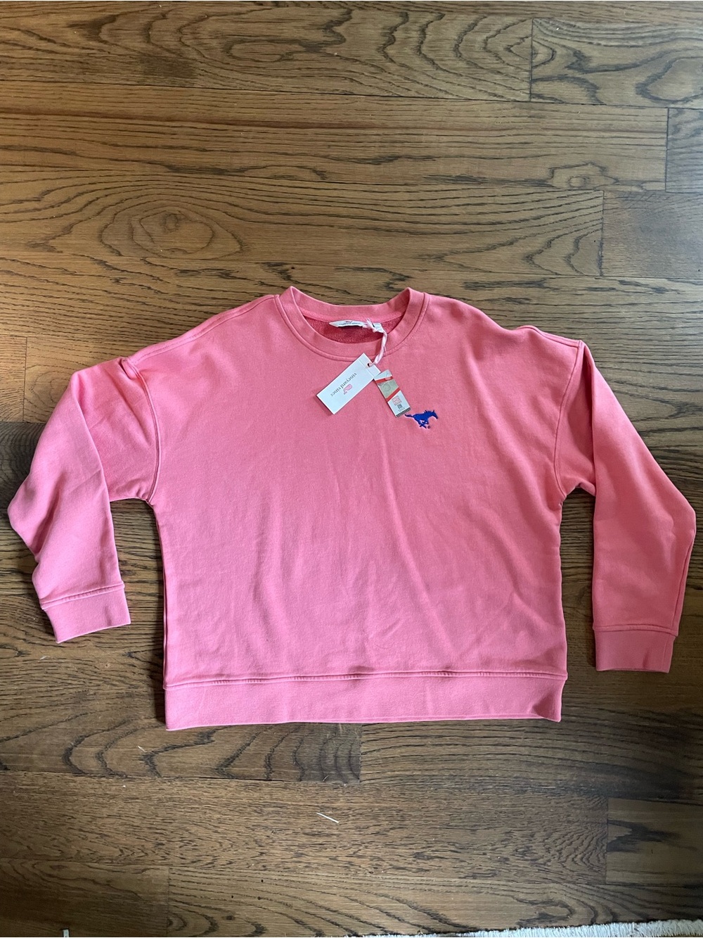 Vineyard Vines Coral Crewneck Sweatshirt with Navy Pony (SMU branded) - Size XL